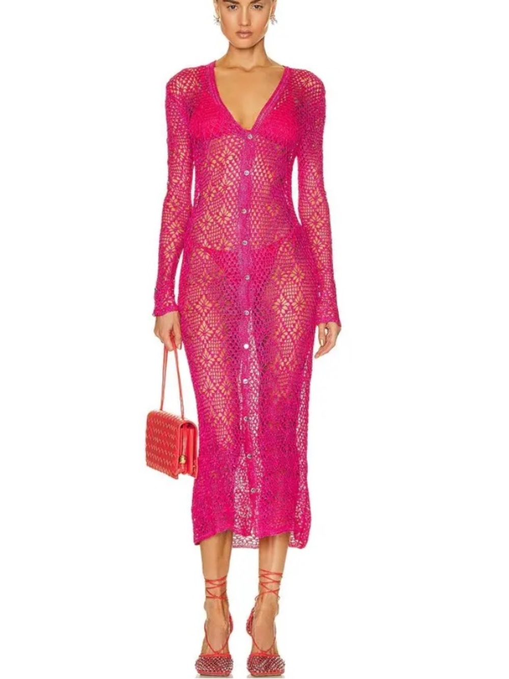 SER.O.YA Allison Crochet Cardigan In Fuchsia NWT Size Medium